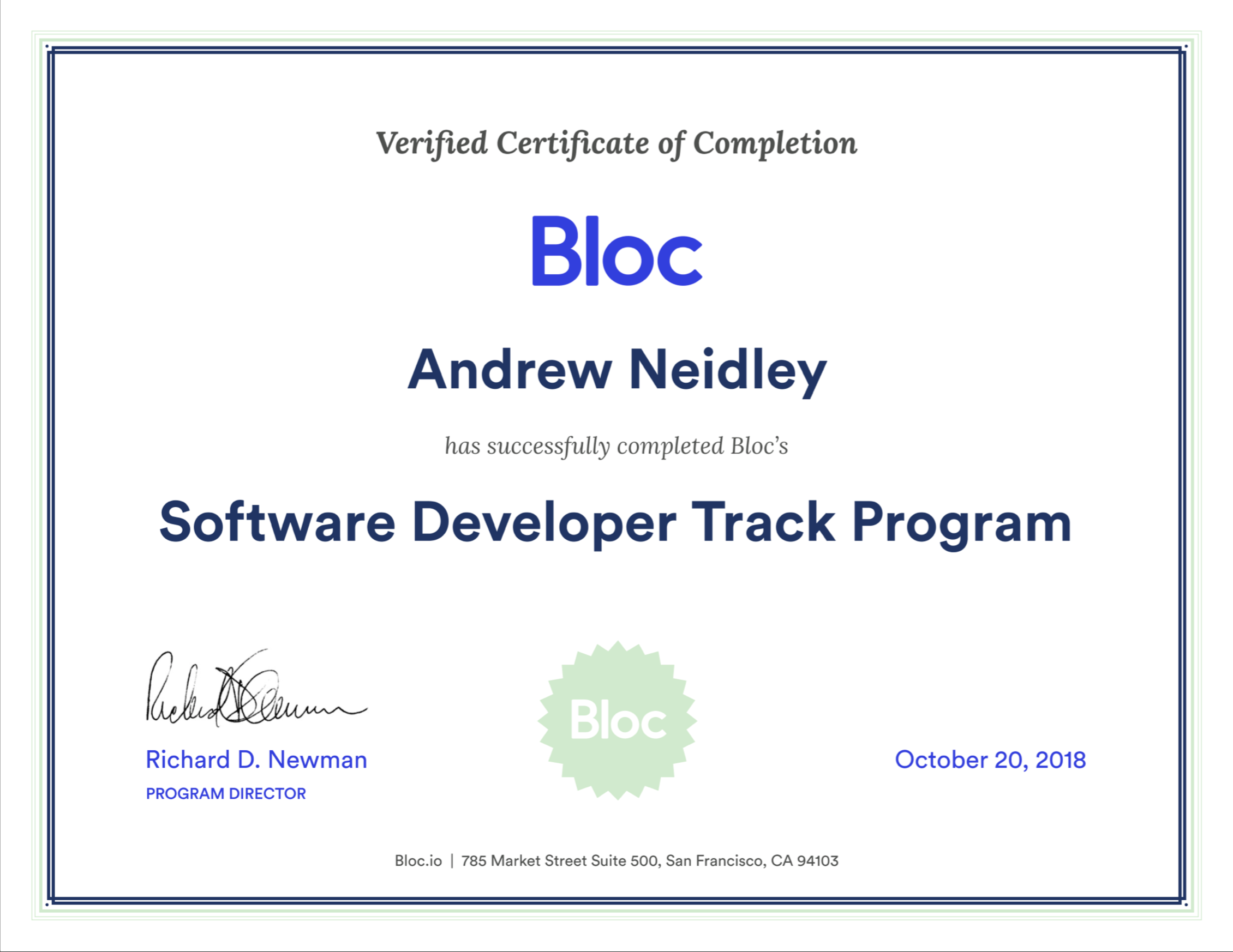 Bloc Certificate
